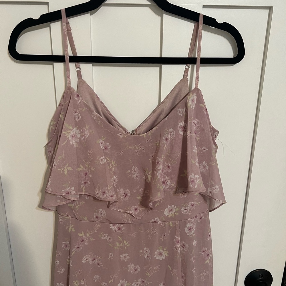 Birdy Grey Size Small Formal Floral Maxi Dress Chiffon Side Slit Spaghetti Strap - Picture 4 of 11